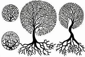 Fluid organic tree of life with leaves tattoo idea