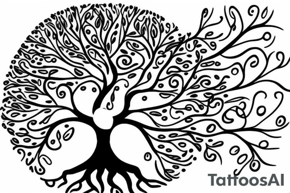 Fluid organic tree of life with leaves tattoo idea
