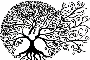 Fluid organic tree of life with leaves tattoo idea