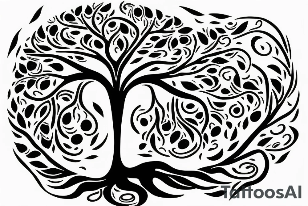 Fluid organic tree of life with leaves tattoo idea