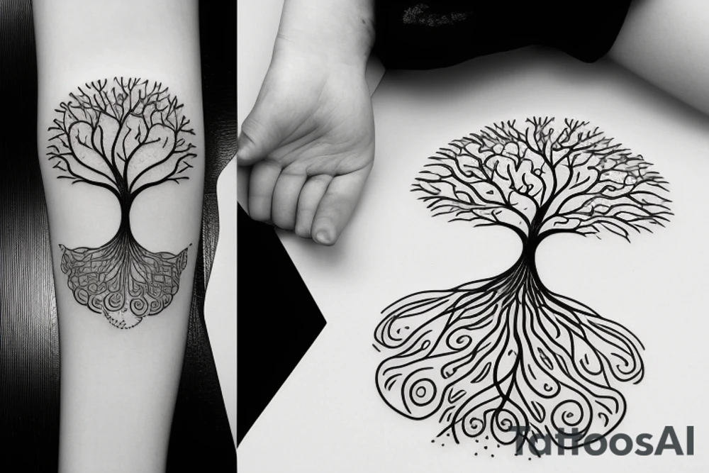 Fluid organic tree of life with leaves tattoo idea