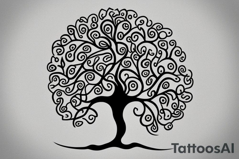 Fluid organic tree of life with leaves tattoo idea