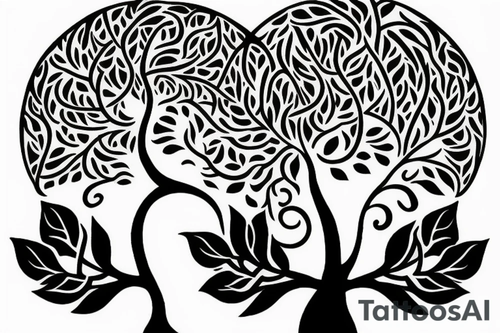 Fluid organic tree of life with leaves tattoo idea