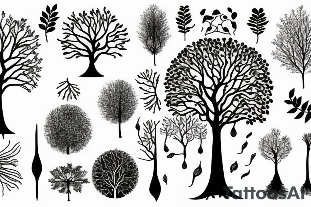 Fluid organic tree of life with leaves tattoo idea