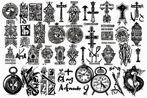 ankh cross , clock and compuss name مینا tattoo idea
