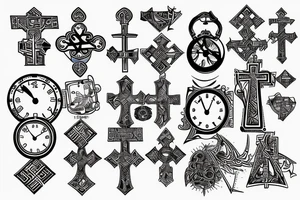 ankh cross , clock and compuss name مینا tattoo idea