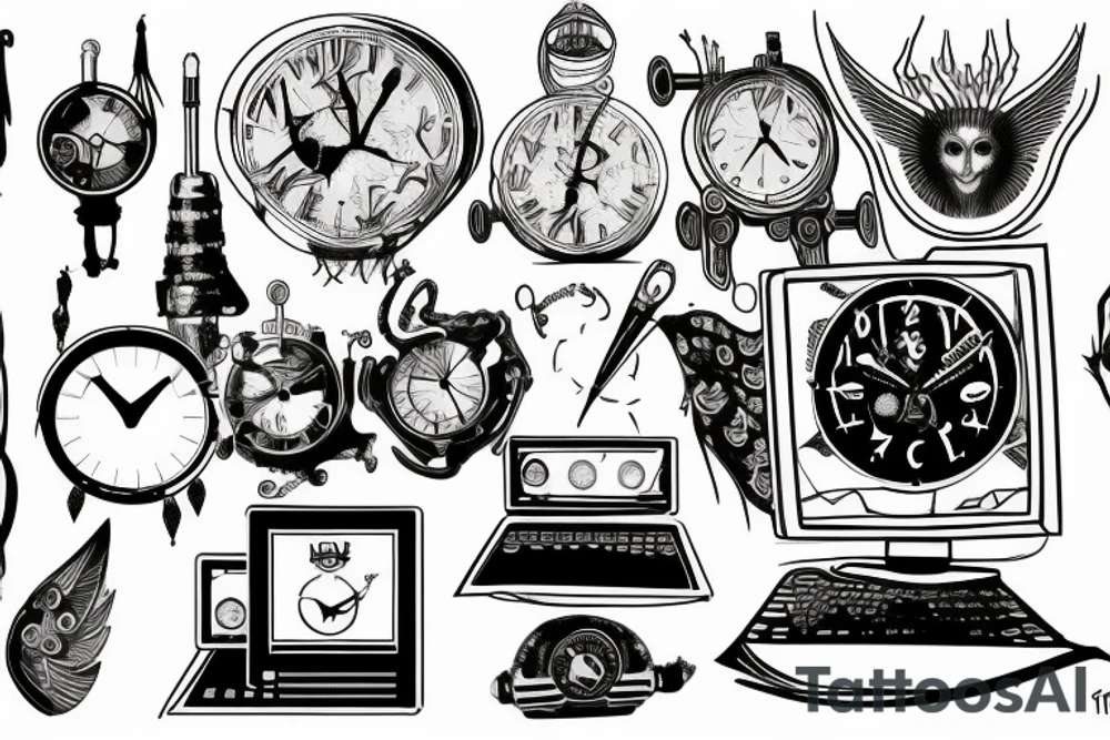 ankh  , clock and compuss  مینا tattoo idea