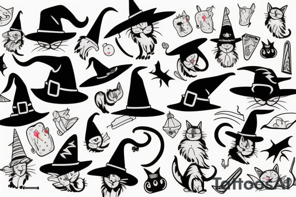 Cat with witch hat tattoo idea
