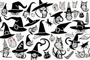 Cat with witch hat tattoo idea