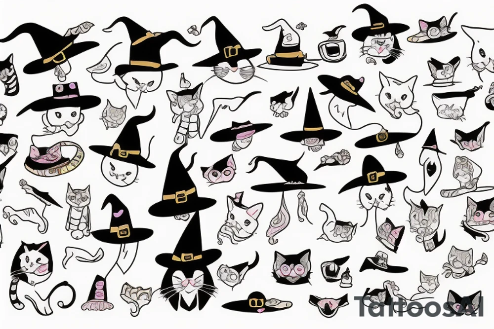Cat with witch hat tattoo idea