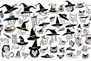 Cat with witch hat tattoo idea