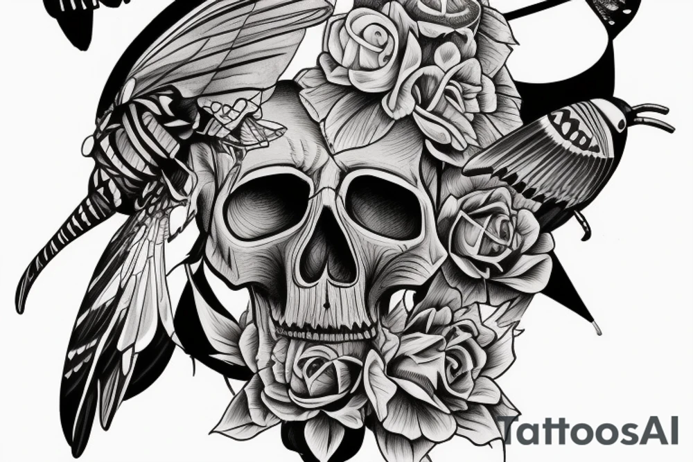 Deaths head hawk moth and elephant hawk moth with skull tattoo idea