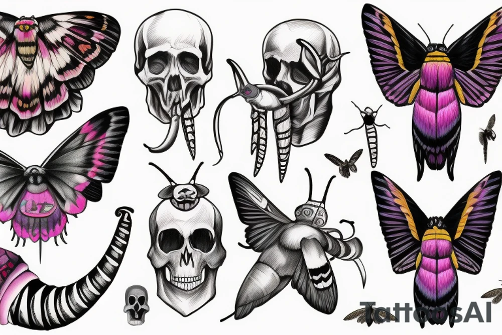 Deaths head hawk moth and elephant hawk moth with skull tattoo idea