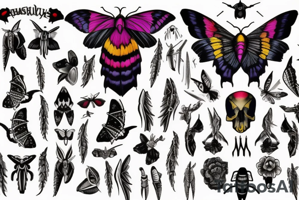 African deaths head hawk moth and elephant hawk moth skull tattoo idea