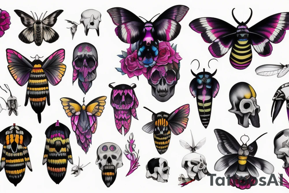 African deaths head hawk moth and elephant hawk moth with skull on moth tattoo idea