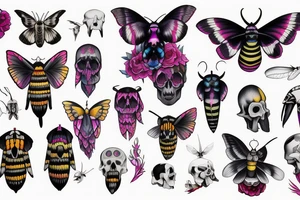 African deaths head hawk moth and elephant hawk moth with skull on moth tattoo idea