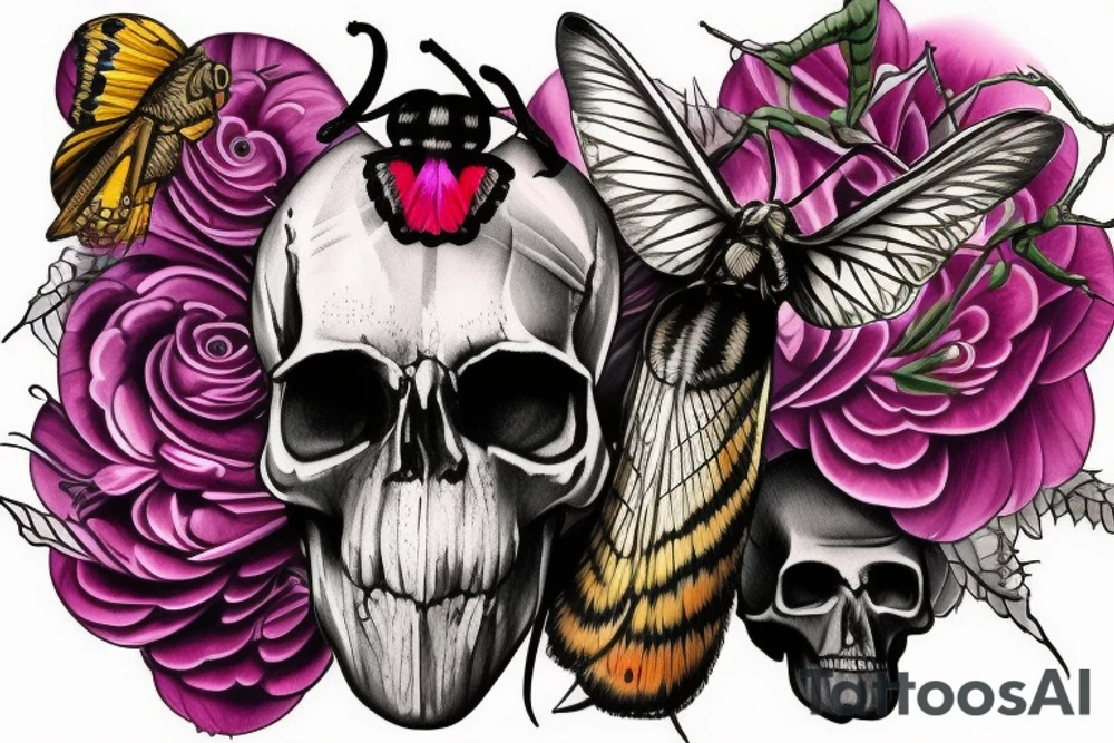 African deaths head hawk moth and elephant hawk moth with skull on moth tattoo idea