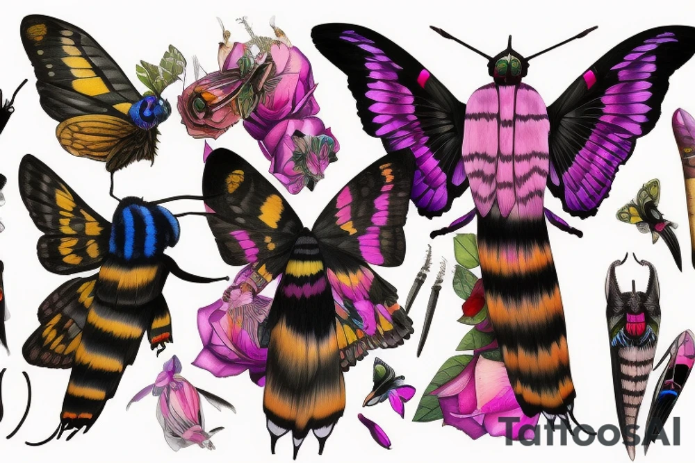 African deaths head hawk moth body with elephant hawk moth wings tattoo idea