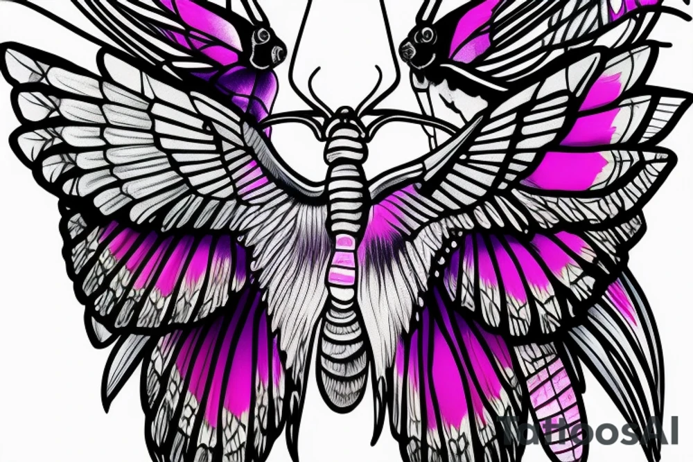 African deaths head hawk moth body skull with elephant hawk moth wings and Luna moth color tattoo idea