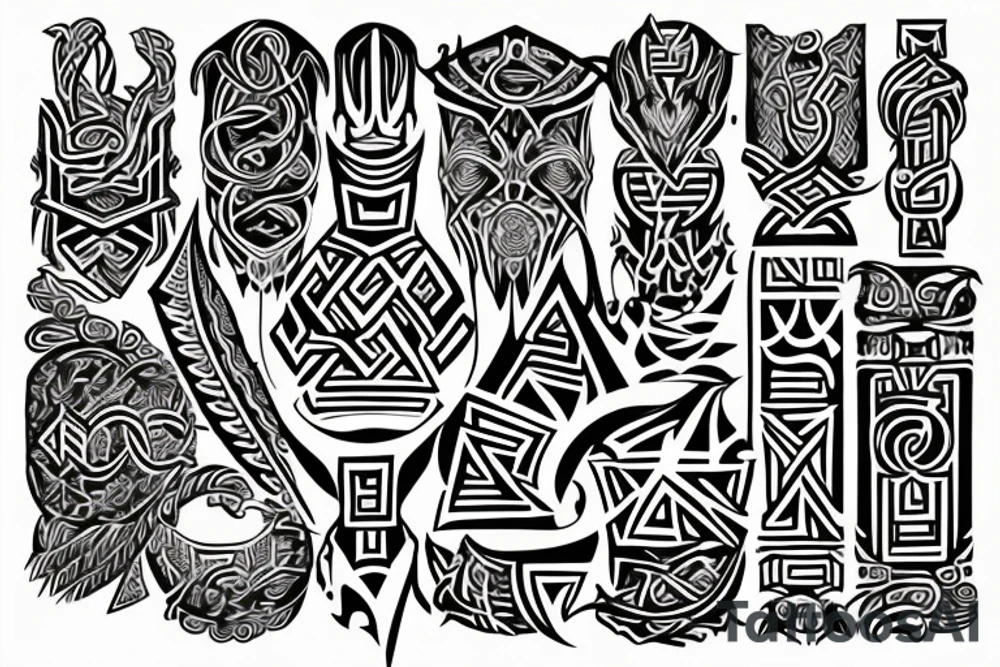 Tribal Thorns Runic Barbs Glyphic Vivid Elaborate Intricate Stoic Comprehensive tattoo idea