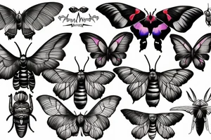 African death's head hawk moth head with Luna moth wings and elephant hawk moth coloring tattoo idea