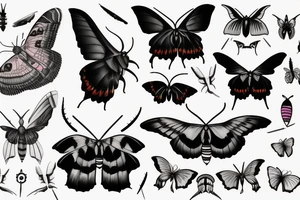 African death's head hawk moth head with Luna moth wings and elephant hawk moth coloring tattoo idea