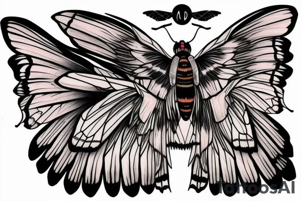 African death's head hawk moth head with Luna moth wings and elephant hawk moth coloring tattoo idea
