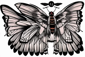 African death's head hawk moth head with Luna moth wings and elephant hawk moth coloring tattoo idea