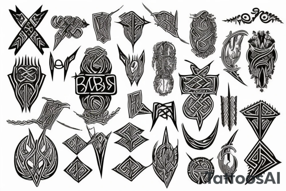 Tribal Thorns Runic Barbs Glyphic Vivid Elaborate Intricate Stoic Comprehensive tattoo idea