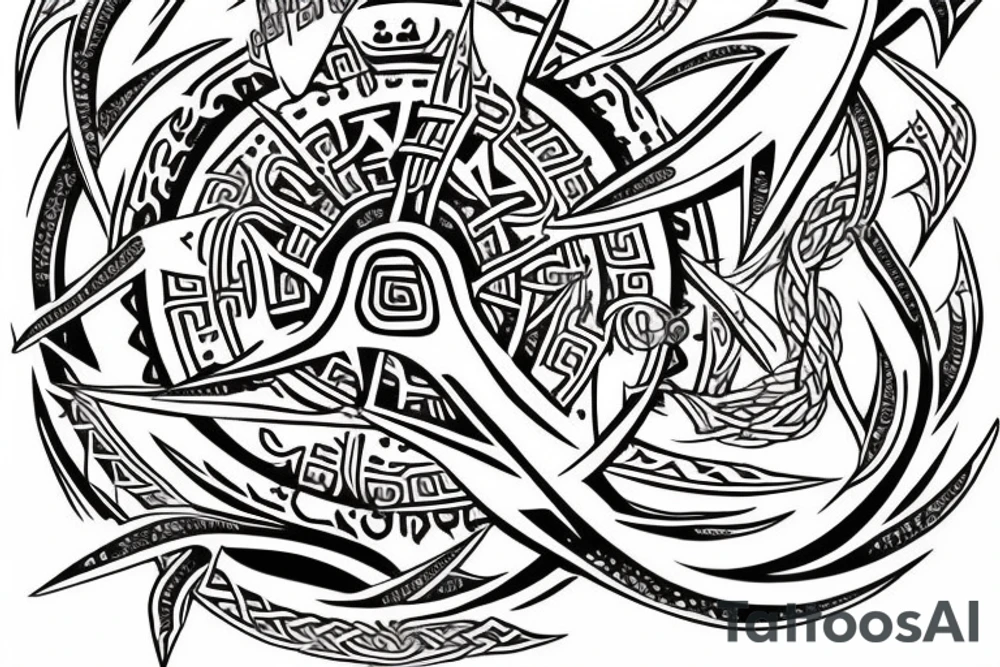 Tribal Thorns Runic Barbs Glyphic Vivid Elaborate Intricate Stoic Comprehensive tattoo idea