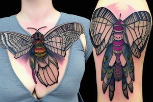 African death's head hawk moth head with Luna moth wings and elephant hawk moth coloring tattoo idea