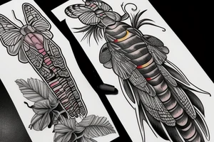 African death's head hawk moth body with Luna moth wings and elephant hawk moth coloring tattoo idea
