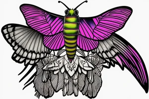 African death's head hawk moth body with Luna moth wings and elephant hawk moth coloring tattoo idea