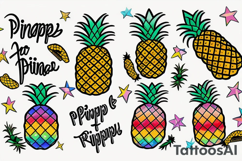 Fun pineapple rainbow tattoo idea