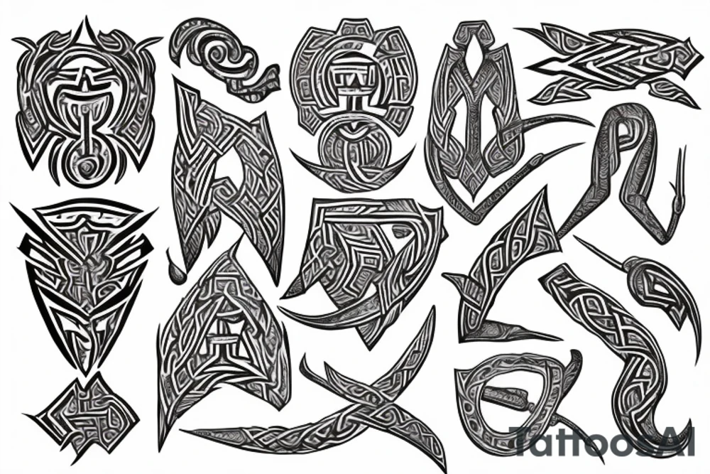 Tribal Thorns Runic Barbs Glyphic Vivid Elaborate Intricate Stoic Comprehensive tattoo idea