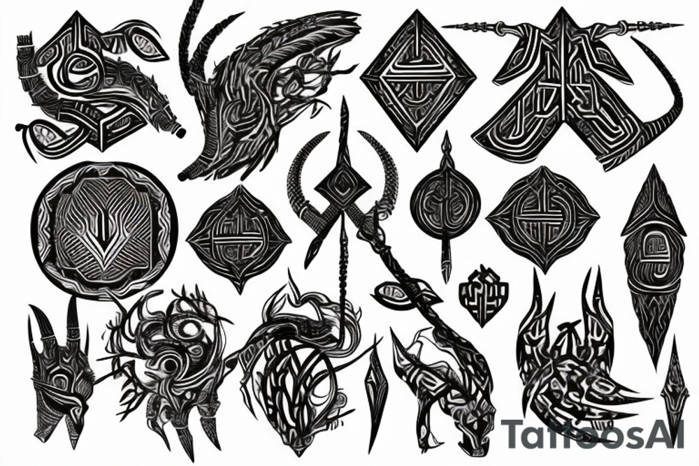 Tribal Thorns Runic Barbs Glyphic Vivid Elaborate Intricate Stoic tattoo idea