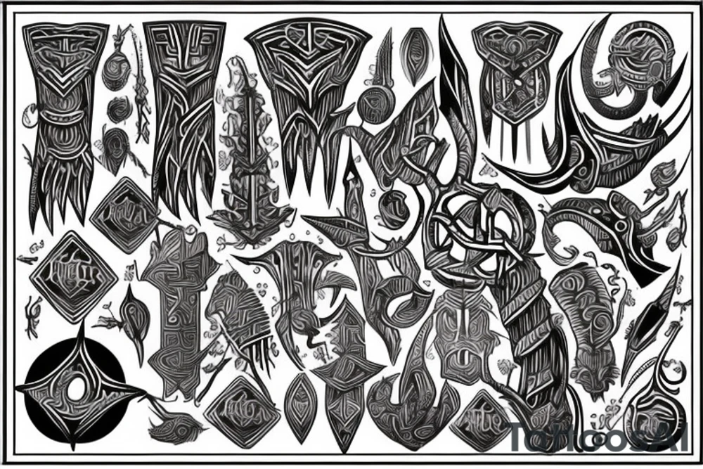 Tribal Thorns Runic Barbs Glyphic Vivid Elaborate Intricate Stoic tattoo idea