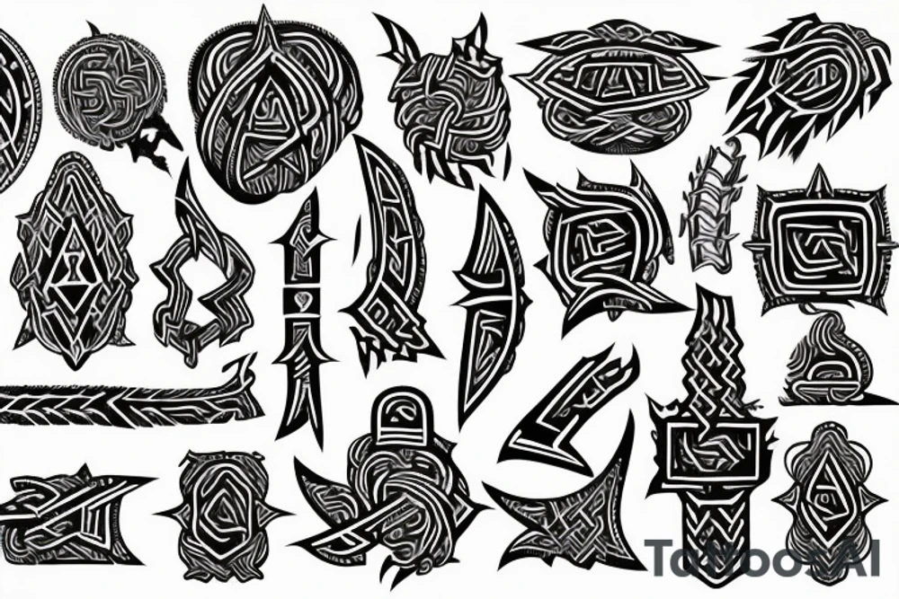 Tribal Thorns Runic Barbs Glyphic Vivid Elaborate Intricate Stoic tattoo idea
