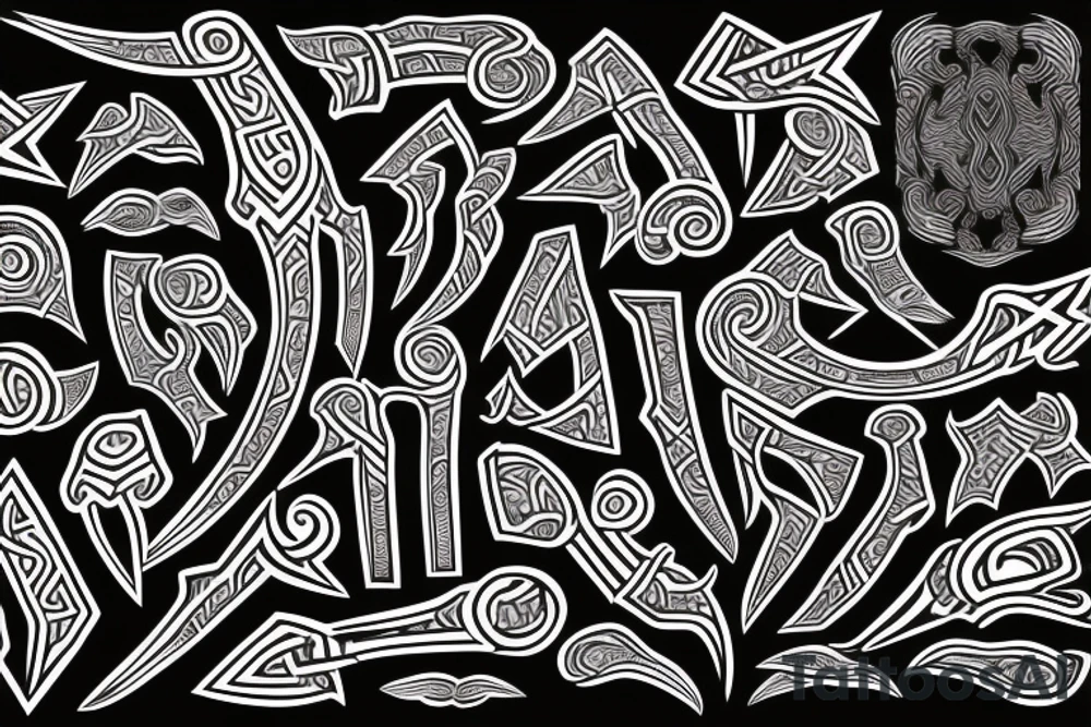 Tribal Thorns Runic Barbs Glyphic Vivid Elaborate Intricate Stoic tattoo idea