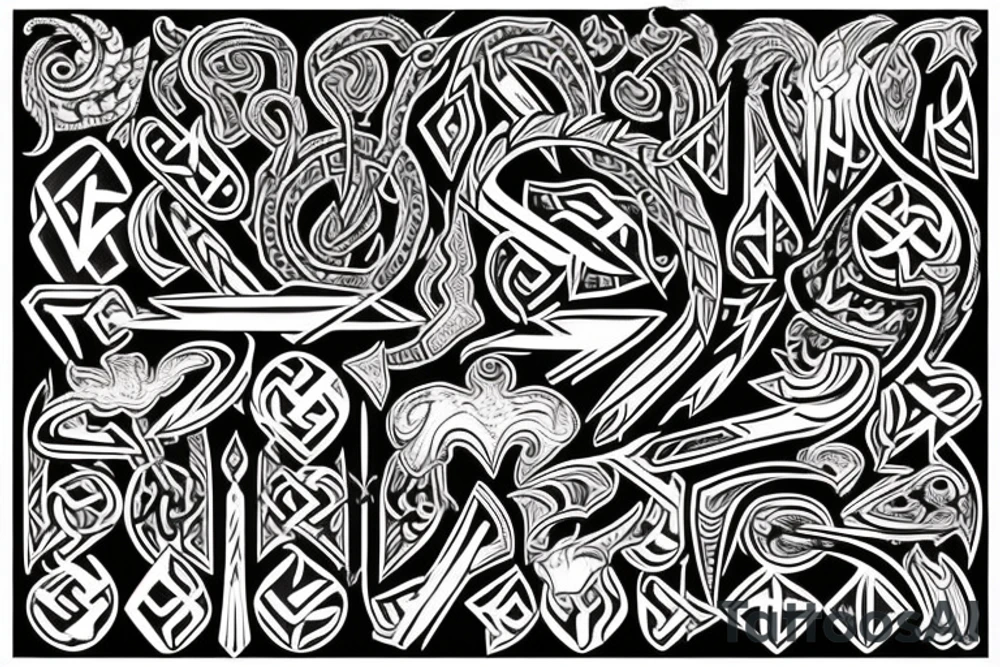 Tribal Thorns Runic Barbs Glyphic Vivid Elaborate Intricate Stoic tattoo idea