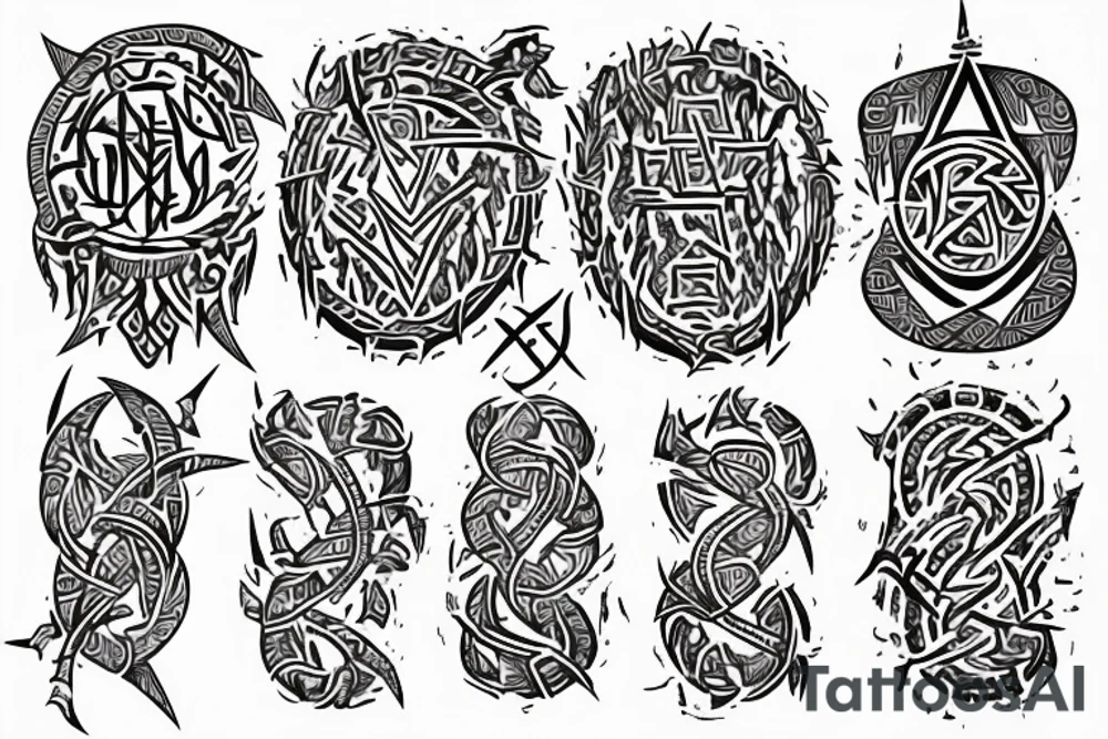 Tribal Thorns Runic Barbs Glyphic Vivid Elaborate Intricate Stoic tattoo idea