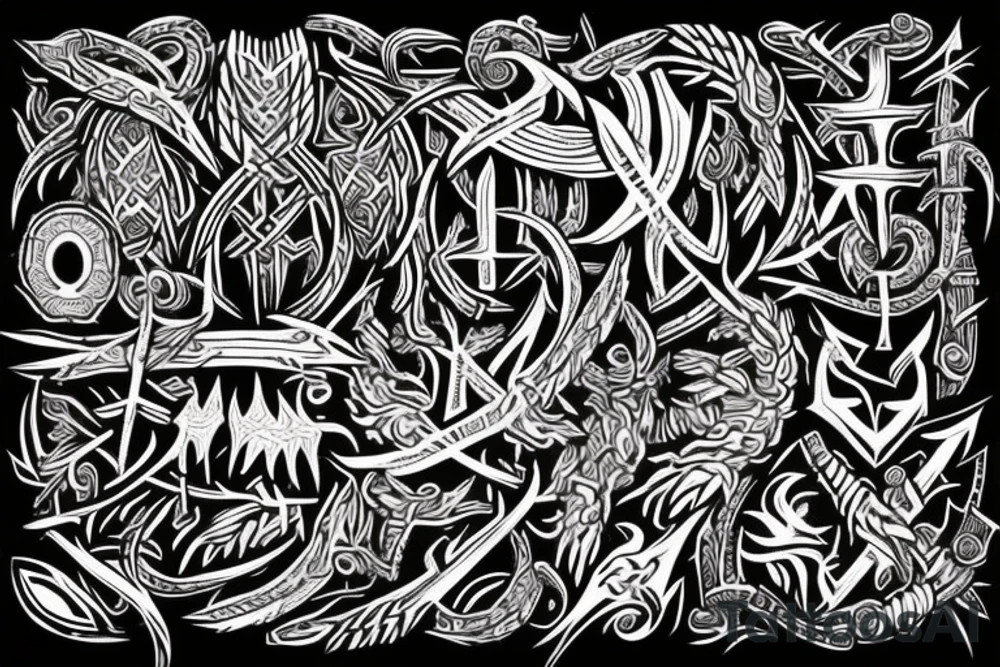 Tribal Thorns Runic Barbs Glyphic Vivid Elaborate Intricate Stoic tattoo idea