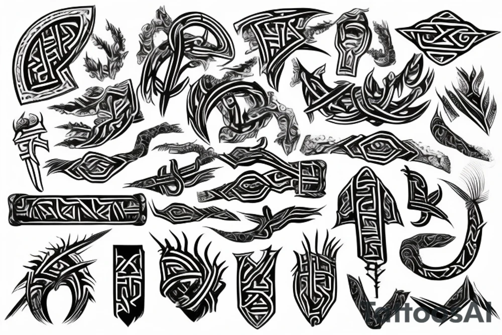 Tribal Thorns Runic Barbs Glyphic Vivid Elaborate Intricate Stoic tattoo idea