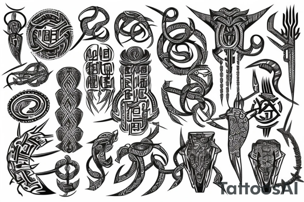 Tribal Thorns Runic Barbs Glyphic Vivid Elaborate Intricate Stoic tattoo idea
