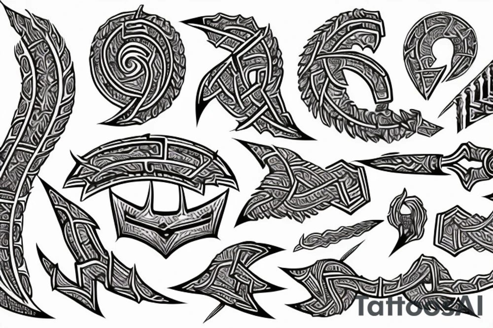 Tribal Thorns Runic Barbs Glyphic Vivid Elaborate Intricate Stoic tattoo idea