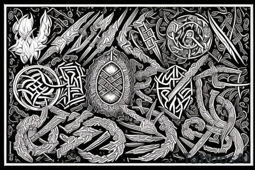 Tribal Thorns Runic Barbs Glyphic Vivid Elaborate Intricate Stoic tattoo idea