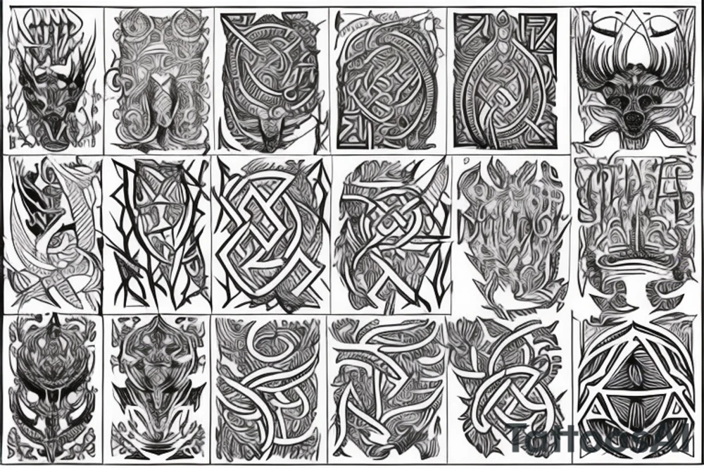 Tribal Thorns Runic Barbs Glyphic Vivid Elaborate Intricate Stoic tattoo idea