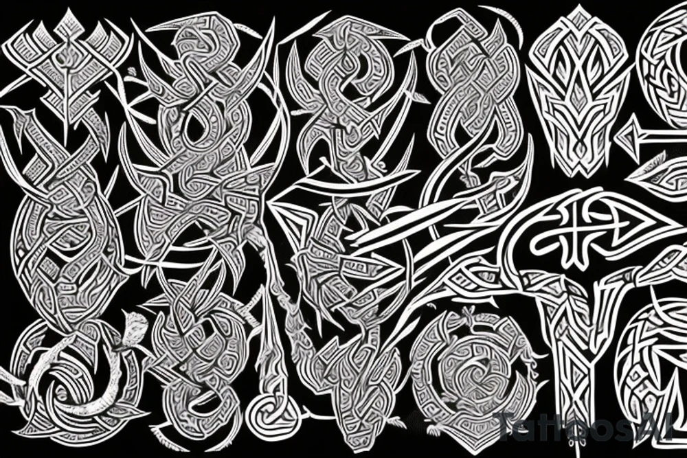 Tribal Thorns Runic Barbs Glyphic Vivid Elaborate Intricate Stoic tattoo idea