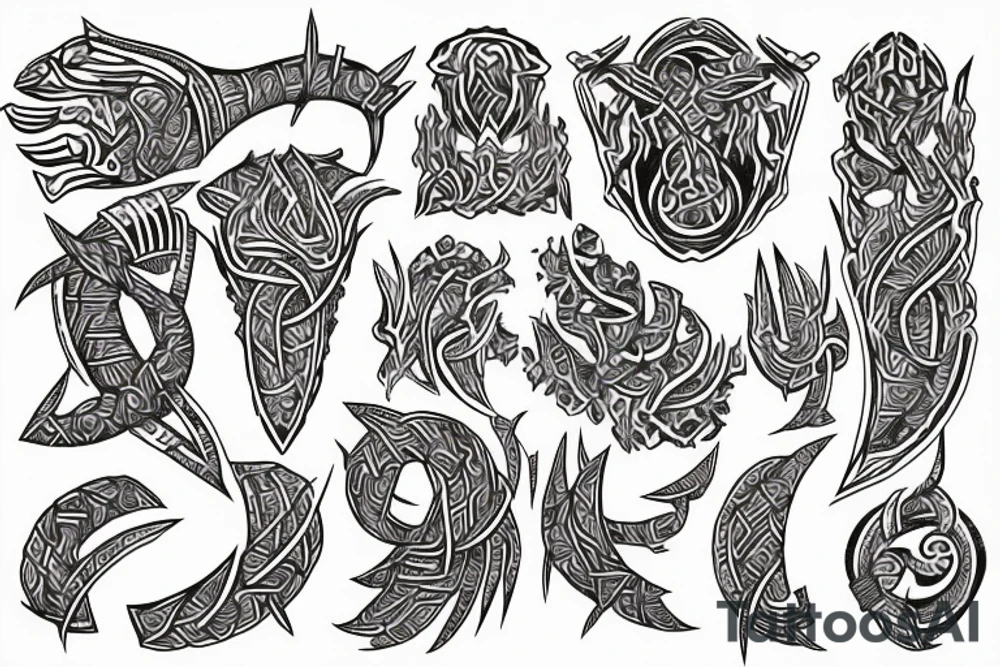 Tribal Thorns Runic Barbs Glyphic Vivid Elaborate Intricate Stoic tattoo idea