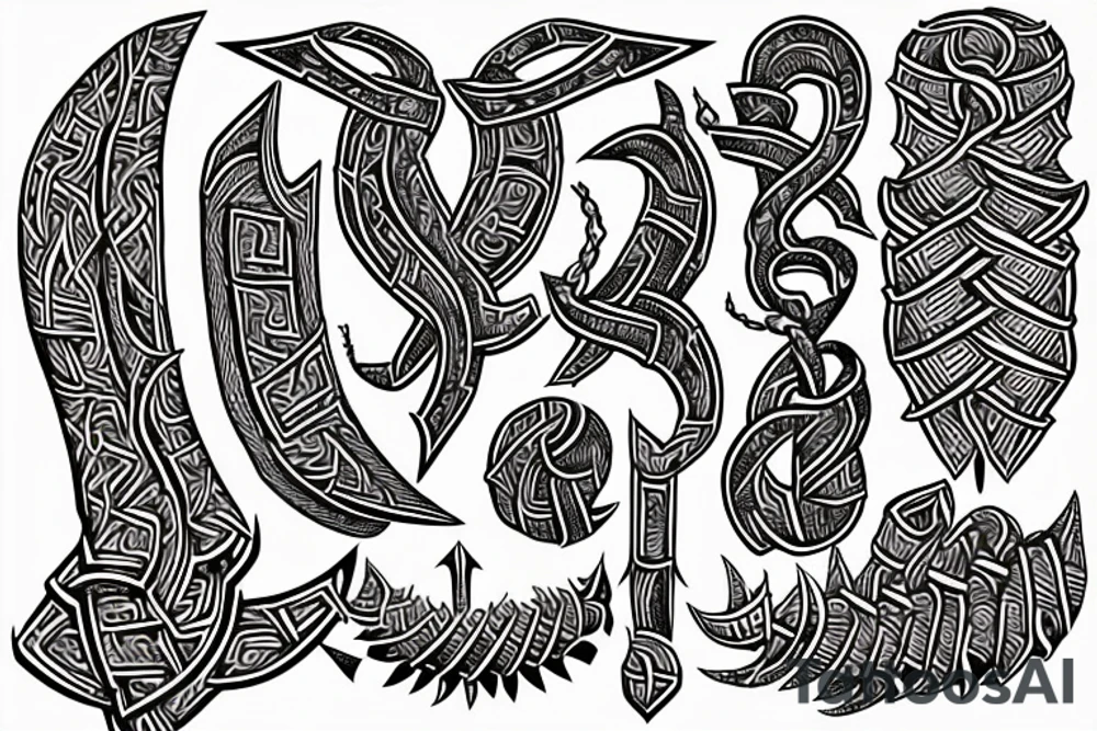Tribal Thorns Runic Barbs Glyphic Vivid Elaborate Intricate Stoic tattoo idea
